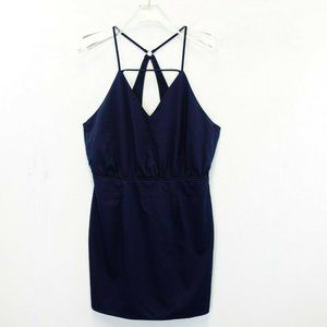 Tobi Dress Size Medium V Neck Halter Short Mini Bodycon Strappy Casual Blue Navy